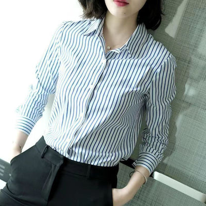 Striped Shirt Women's Long Sleeve Commute Slim-fit Design Sense