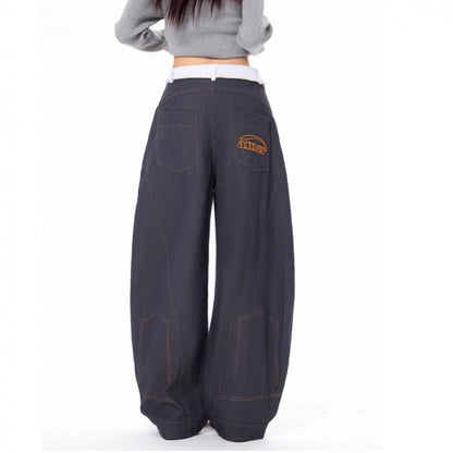 Same Retro Waist Strap Stitching Double Waist Machete Jeans