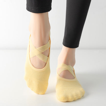 Non-slip Glue Women's Antibacterial Cotton Cross Strap Yoga Socks
