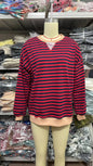 Striped Round Neck Contrast Color Loose Long Sleeve Sweatershirt