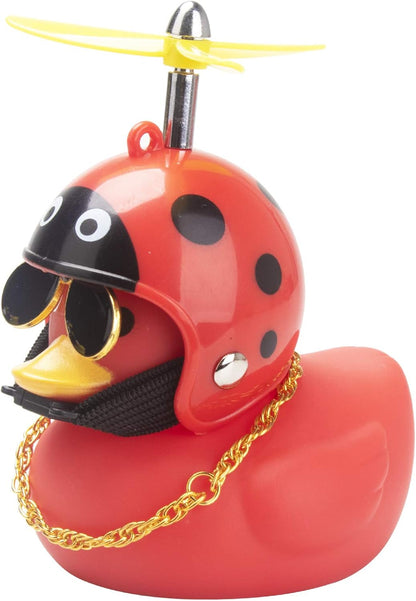 Rubber Duck Car Decoration Ornaments Duck Car Dashboard Decorations Cool Glasses Duck with Propeller Helmet (R-Beatle-Red)