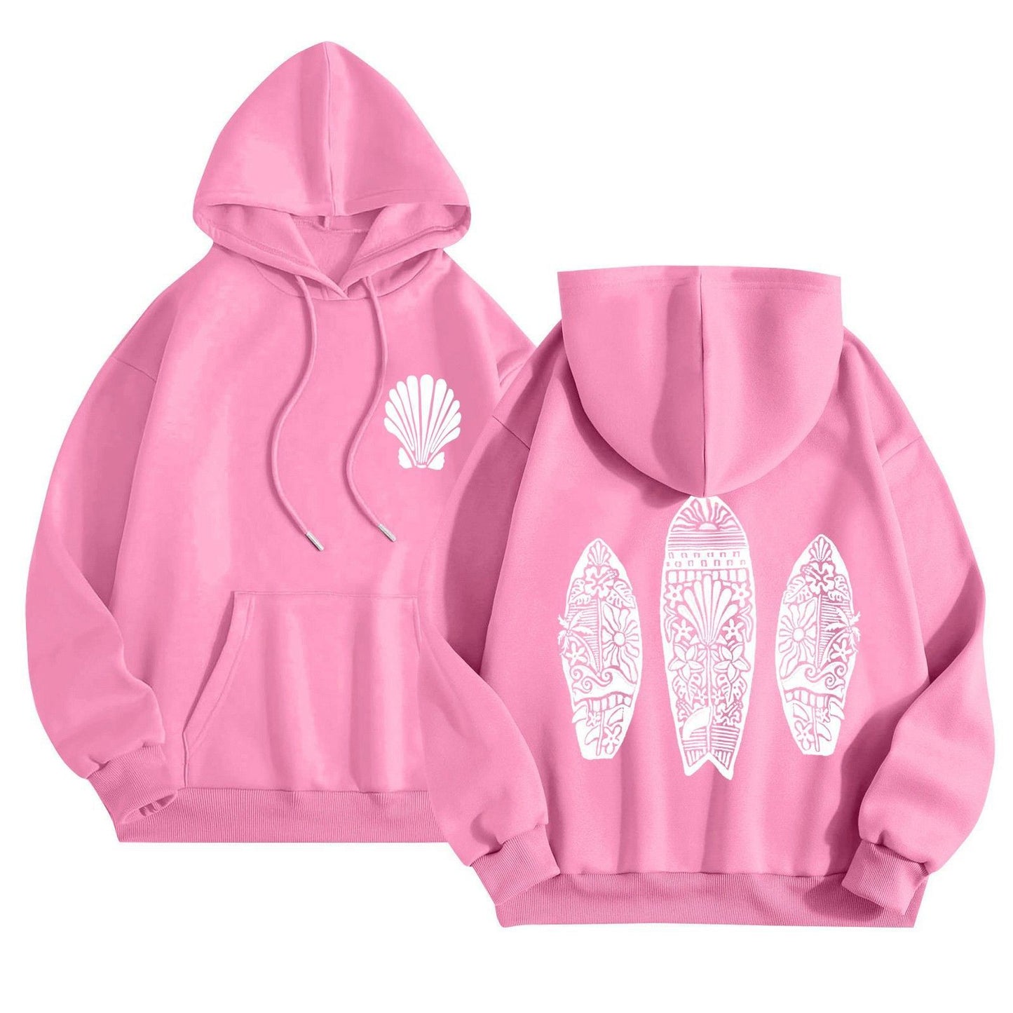 Simple Floral Letter Printing Drop-shoulder Sleeve Ladies Hoodie