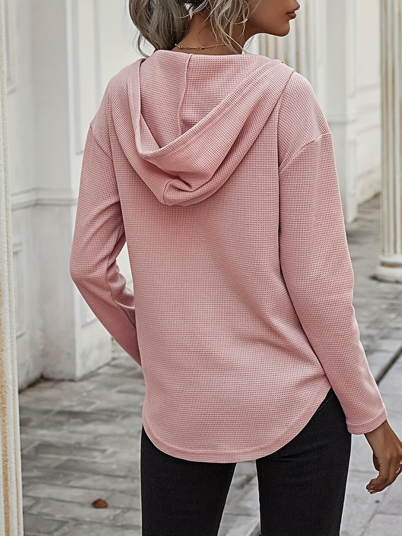 Elegant Beige Hanky Hem V-Neck Hoodie For Women