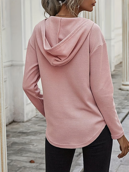 Elegant Beige Hanky Hem V-Neck Hoodie For Women