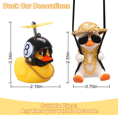 Rubber Duck Toy Car Ornaments and Rubber Duck Car Ornaments, Funny Shake Duck Car Pendant Yellow Duck Car Dashboard Decorations with Propeller Helmet for Car Interior Decors