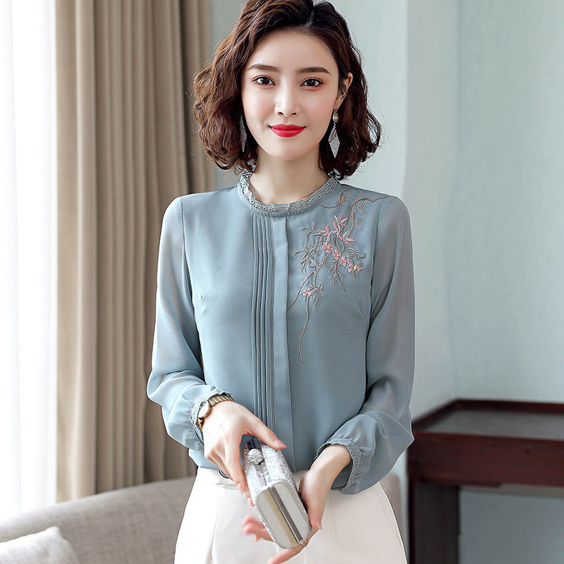 Embroidered Chiffon Shirt Lady Temperament Fashion