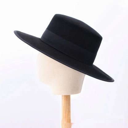 Autumn And Winter New Fashion All-match Flat Top Woolen Bowler Hat