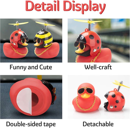 Rubber Duck Car Decoration Ornaments Duck Car Dashboard Decorations Cool Glasses Duck with Propeller Helmet (R-Beatle-Red)