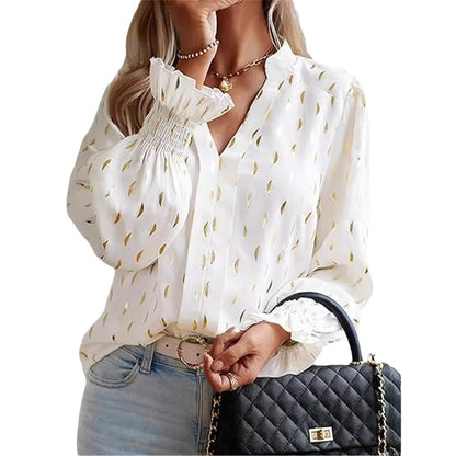 Bubble Long Sleeve Waist Bronzing Blouse