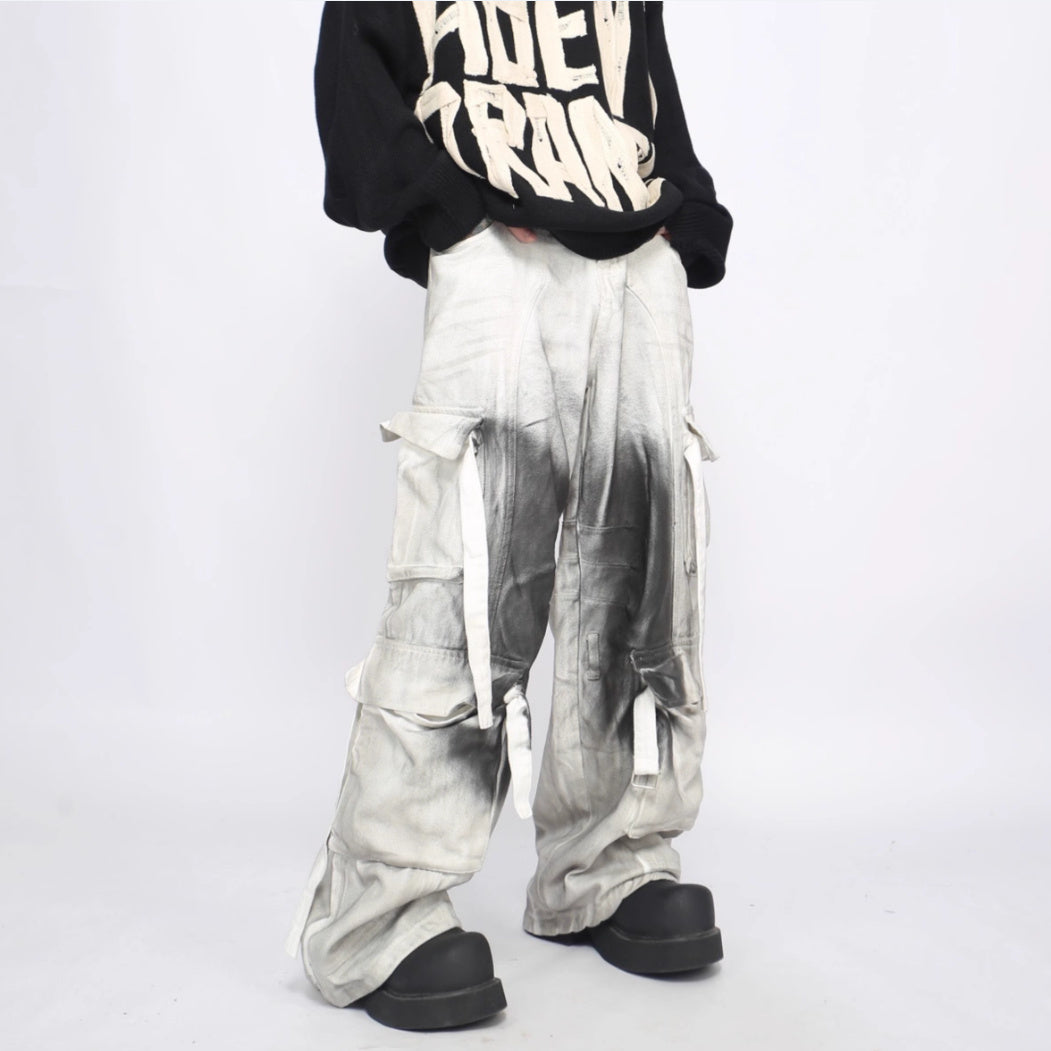 Splash Ink Multi-pocket Cargo Pants Men's Loose Straight Mopping Pants
