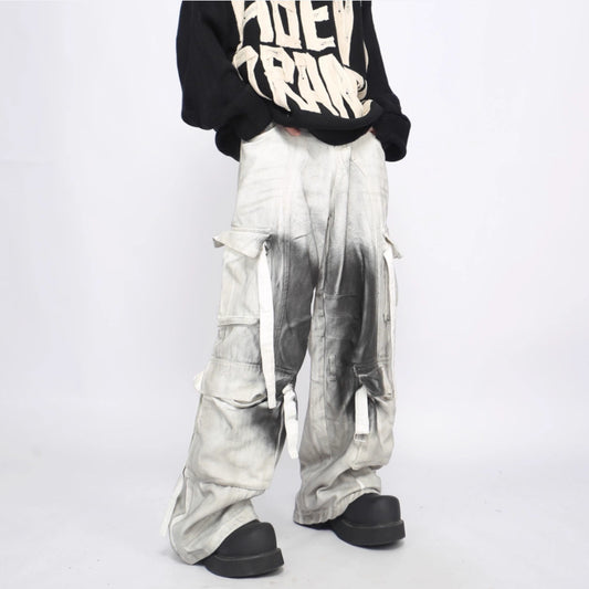 Splash Ink Multi-pocket Cargo Pants Men's Loose Straight Mopping Pants