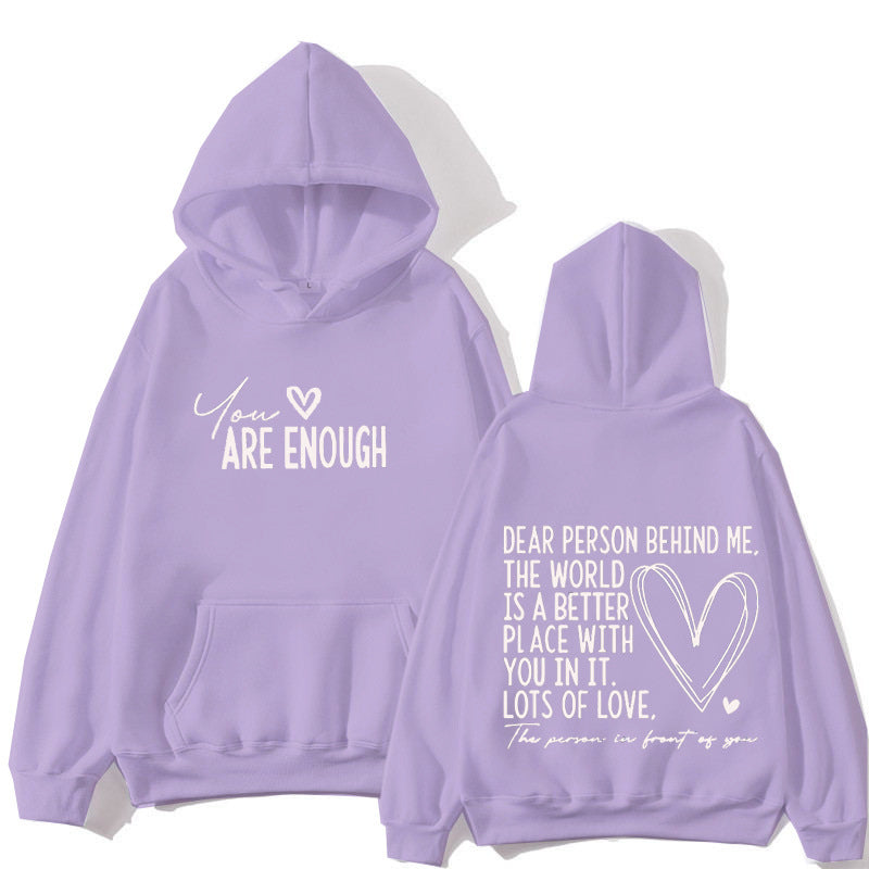 New YOU ARE ENOUGH Lettered Casual Hoodie