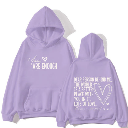 New YOU ARE ENOUGH Lettered Casual Hoodie