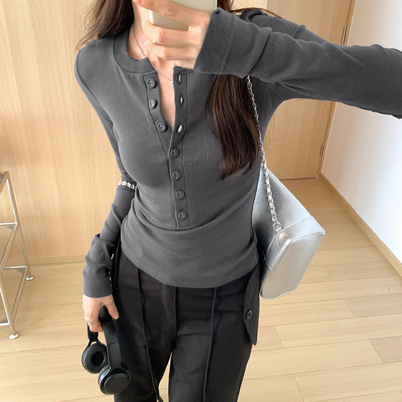 Pure Desire Long Sleeve Slim Design Sense Inner Bottoming Shirt Women