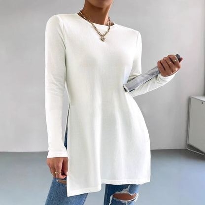 Autumn And Winter Leisure Slit On Both Sides Hem Bottoming Long Sleeve T-shirt