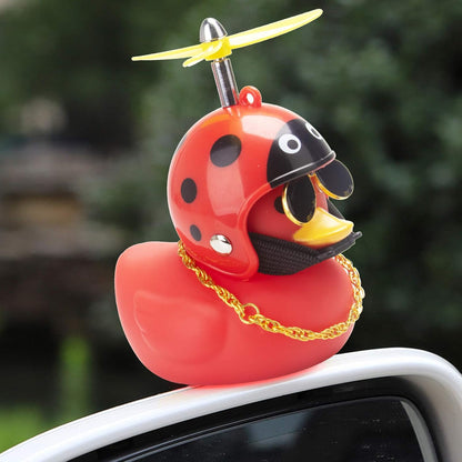 Rubber Duck Car Decoration Ornaments Duck Car Dashboard Decorations Cool Glasses Duck with Propeller Helmet (R-Beatle-Red)