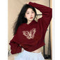 American Short Hood Wine Red Bow Sweater For Women