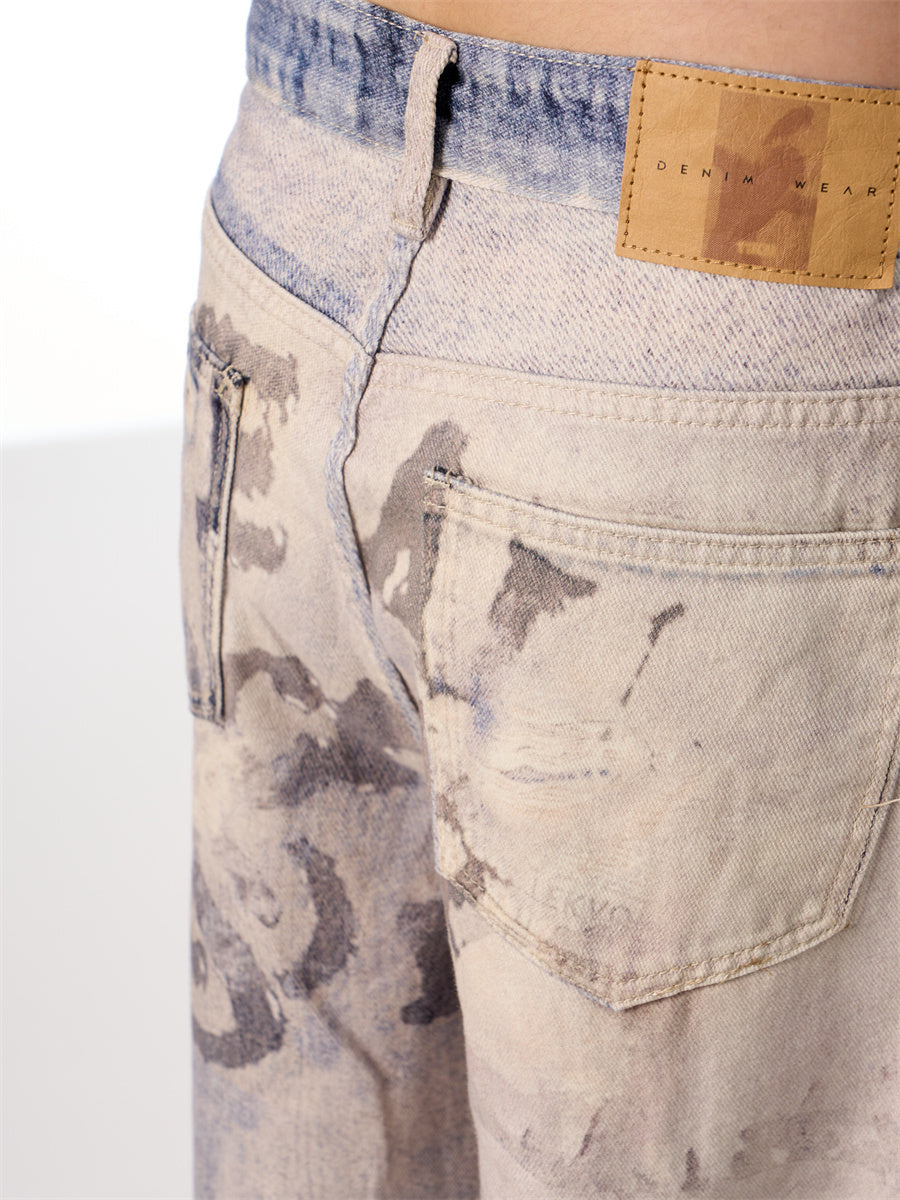 3D Printing Gradient Letter Printed Jeans Long Pants