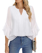 Women's Three-quarters Sleeve Tops Dressy Casual Business Work Blouses Chiffon Office Shirts