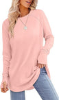 Women's Round Neck Solid Color Refers To Long Sleeved Top Loose Mid Length T-shirt