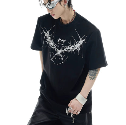 Loose Heavy Round Neck Padded Shoulder Short Sleeve