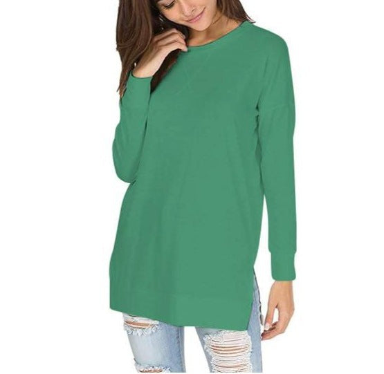 New Versatile Women's Long Sleeved T-shirt Solid Color Round Neck Casual Top