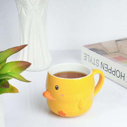 Funny Ceramic Duck Coffee Mug 14 Oz Tea Cup for Women Cute Yellow Mug with Lid