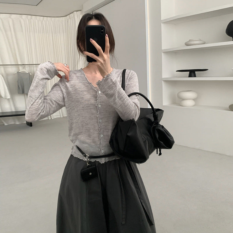 Tree Fungus-like Lacework Knitted Button Cardigan