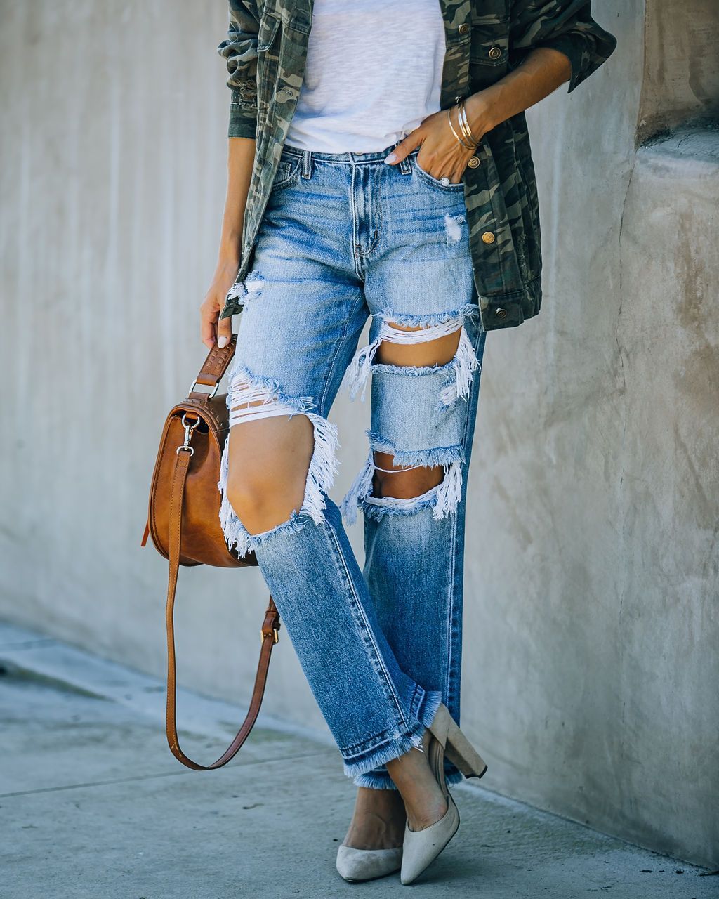 Ripped Foot Burr Fashion Straight Pants