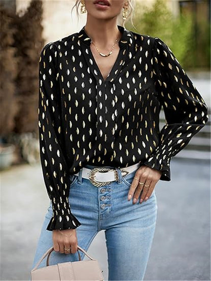 Bubble Long Sleeve Waist Bronzing Blouse