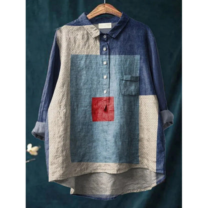 Lapel Long Sleeve Shirt Retro Line Polka Dot Top