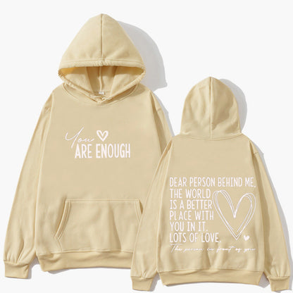 New YOU ARE ENOUGH Lettered Casual Hoodie