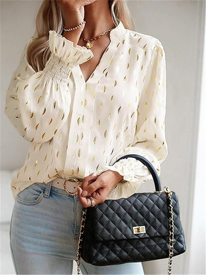 Bubble Long Sleeve Waist Bronzing Blouse