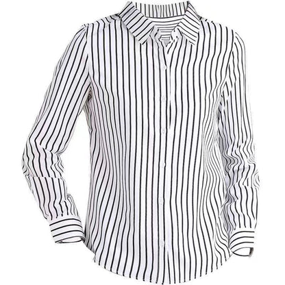 Striped Shirt Women's Long Sleeve Commute Slim-fit Design Sense