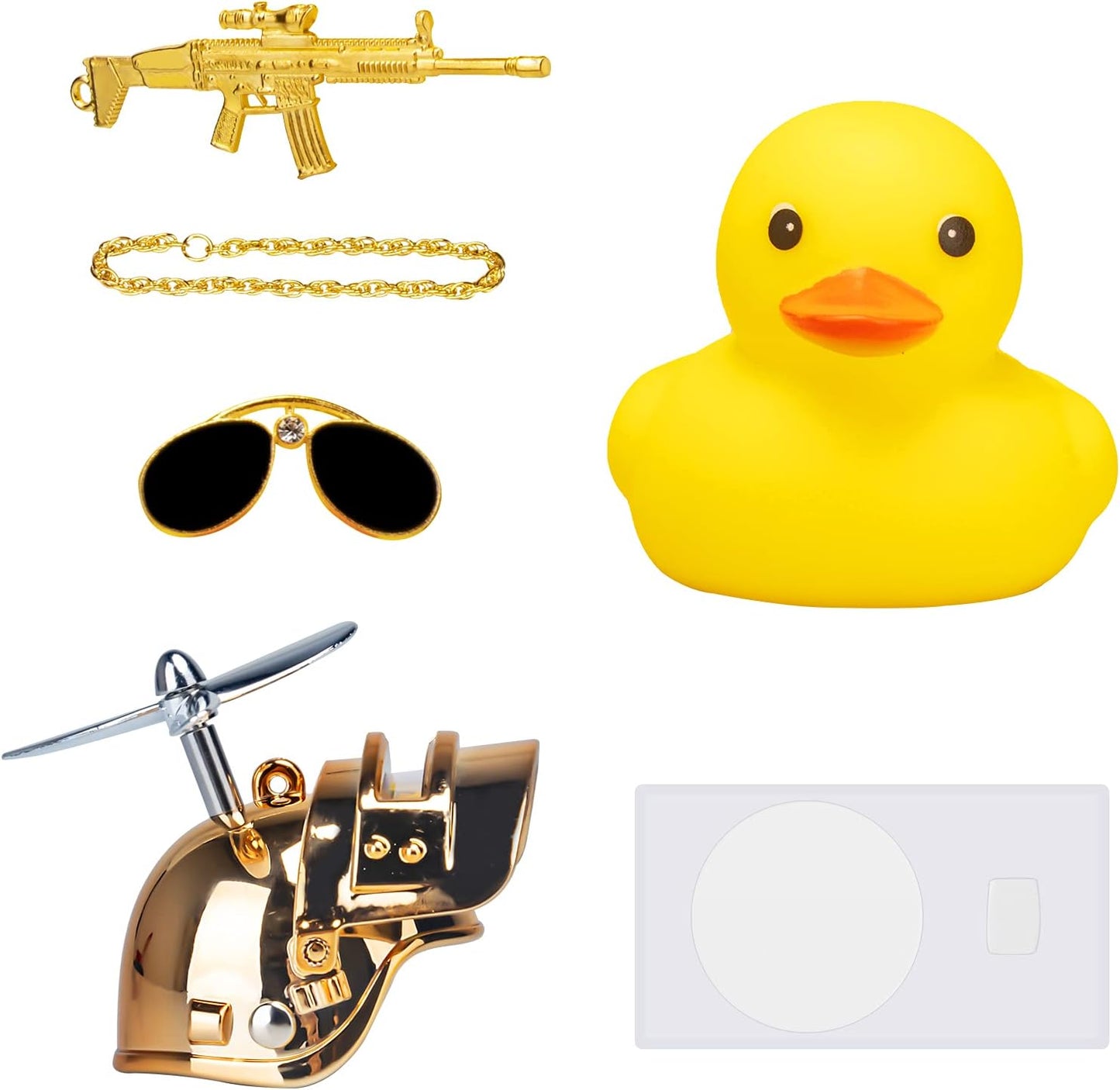 Rubber Duck Car Ornaments Cool Yellow Duck Car Dashboard Decorations Squeaky Glasses Duck with Propeller Helmet for Car Ccessories Dashboard (Y-Gold)