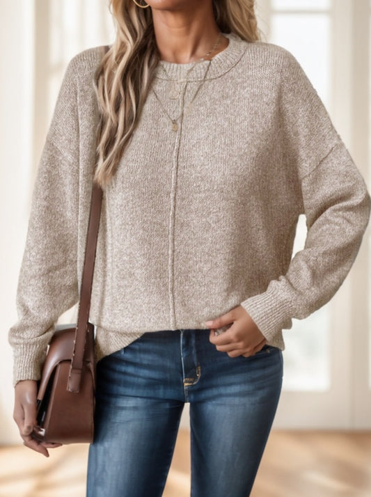 Solid Drop Shoulder Sweater,Long Sleeve Tops