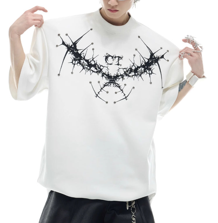 Loose Heavy Round Neck Padded Shoulder Short Sleeve