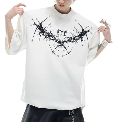 Loose Heavy Round Neck Padded Shoulder Short Sleeve