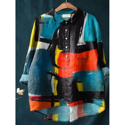 Lapel Long Sleeve Shirt Retro Line Polka Dot Top