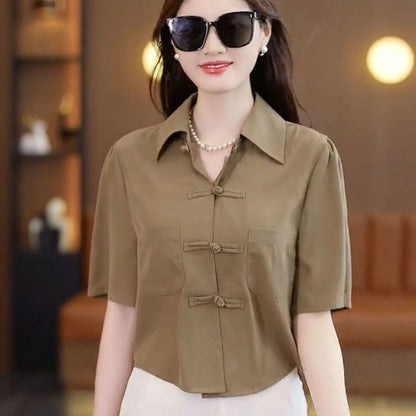 Chinese Style Summer Loose Solid Color Shirt