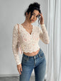 Solid Color Sexy Lace V-neck Long Sleeve T-shirt
