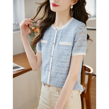 High-grade Lace Top Women's Short Sleeve Fashion Shirt