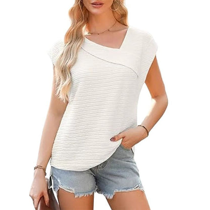 Summer Diagonal Collar Fashion Casual Short-sleeved Fashion T-shirt For Women