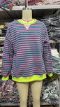 Striped Round Neck Contrast Color Loose Long Sleeve Sweatershirt