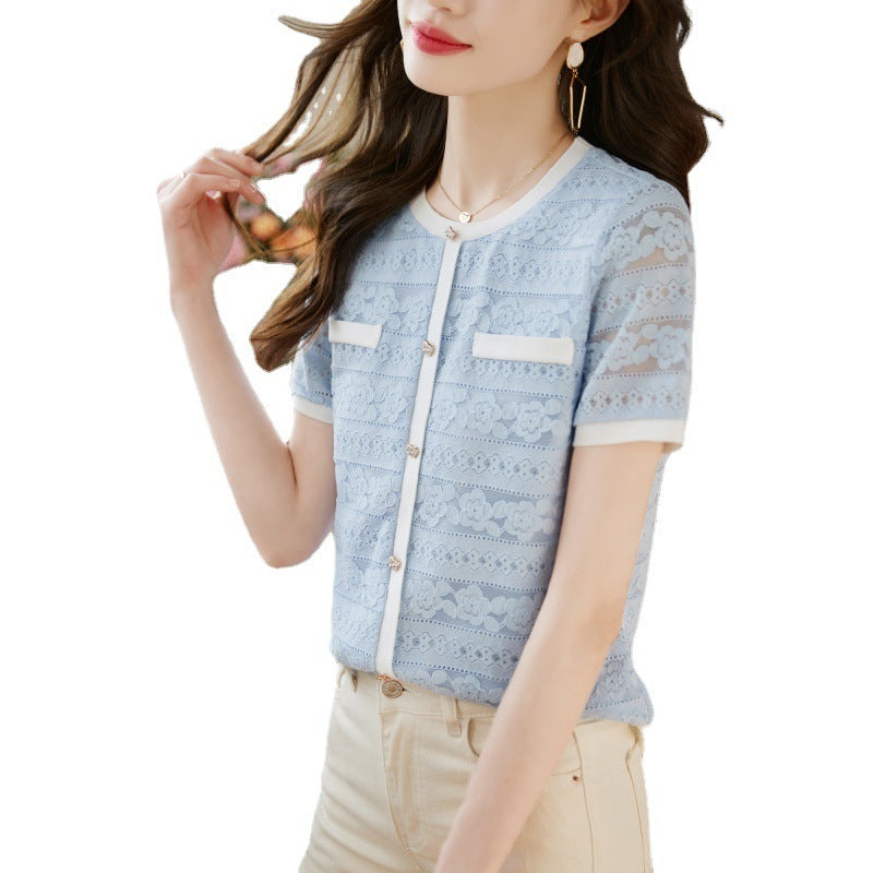 High-grade Lace Top Women's Short Sleeve Fashion Shirt