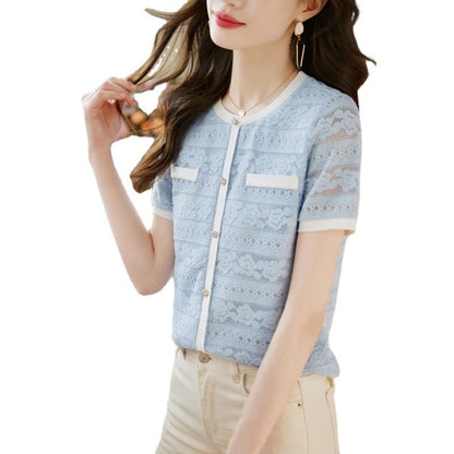 High-grade Lace Top Women's Short Sleeve Fashion Shirt
