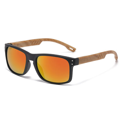 Retro Wood Grain Leg Sunglasses Square Spectacle Foot Color Film Men's Sunglasses