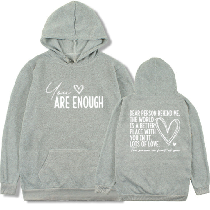 New YOU ARE ENOUGH Lettered Casual Hoodie