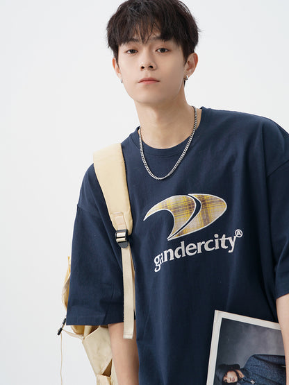 Retro Contrast Color Check Printed T-shirt For Men