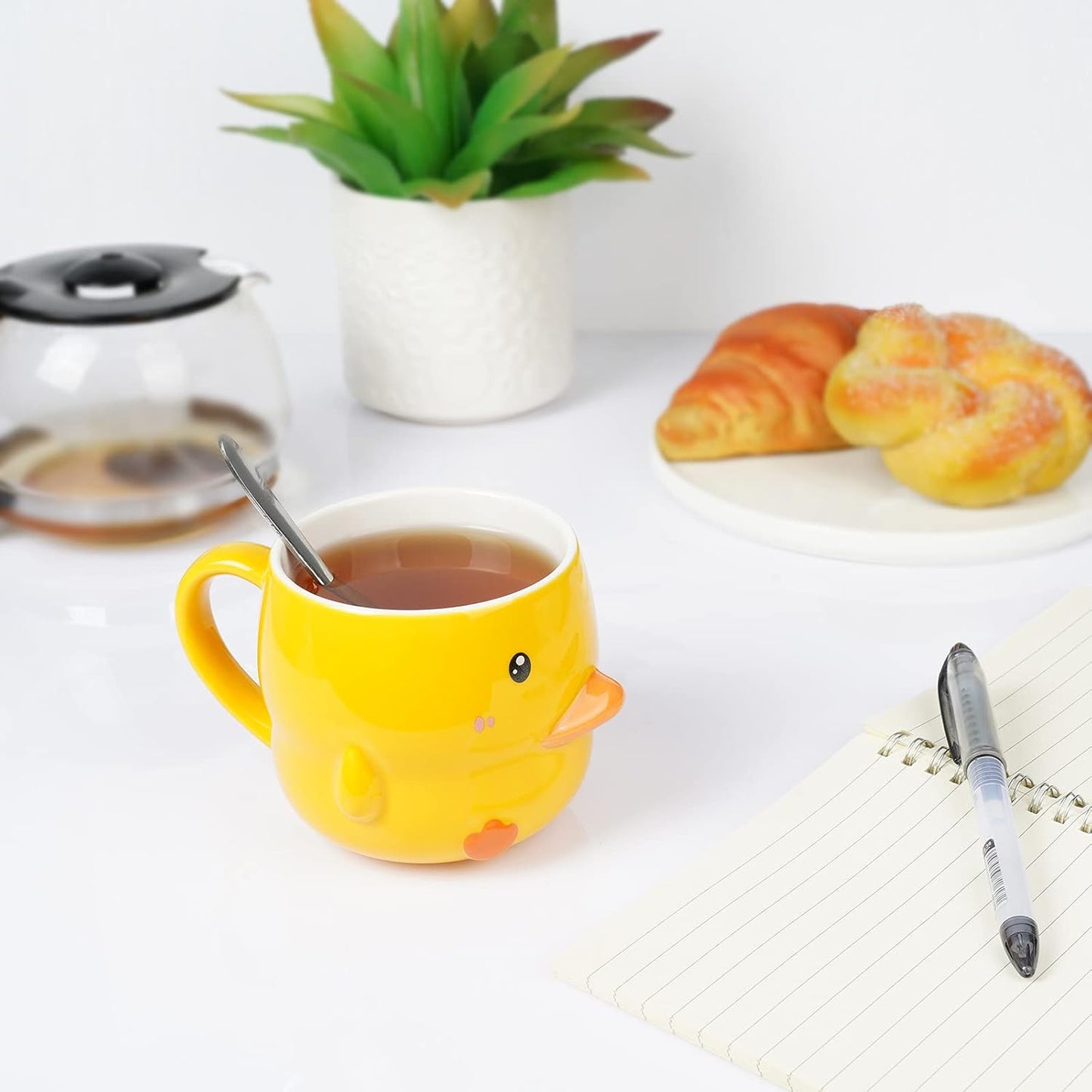 Funny Ceramic Duck Coffee Mug 14 Oz Tea Cup for Women Cute Yellow Mug with Lid